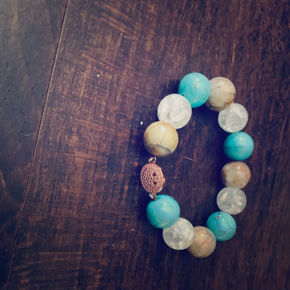 Beaded bracelet with rose gold pave smiley face